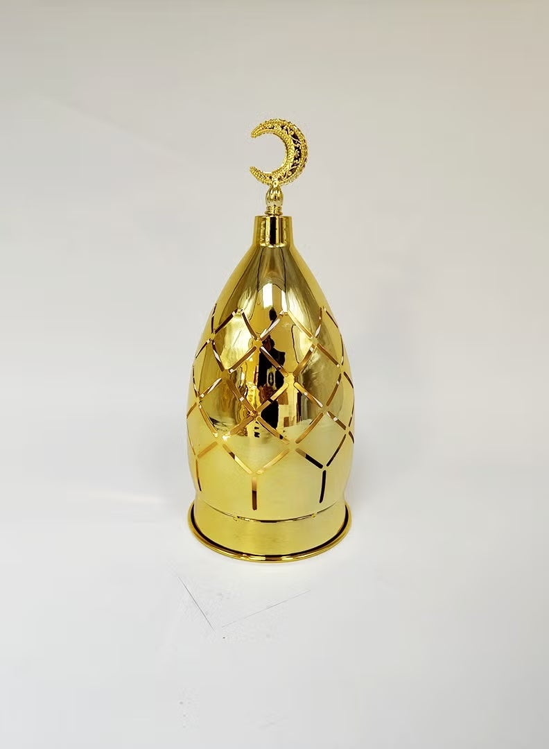 فانوس رمضاني ذهبي مجوف مميز، مزين بهلال إسلامي - Image 3