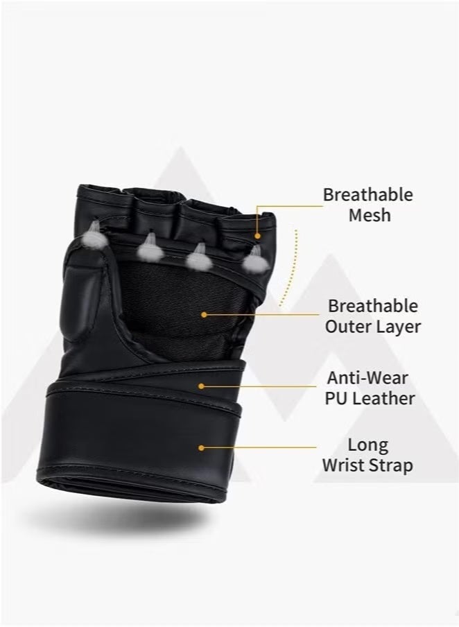 MMA Half-Finger Boxing Gloves Black - Image 3