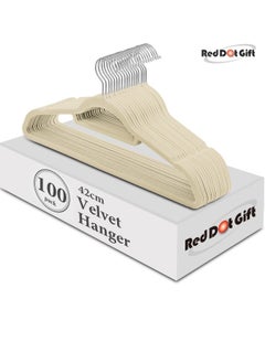 Red Dot Gift 100 Pieces 42cm Ivory Non  Slip Velvet Cloths Hanger with 360 Degree Rotatable Hook, Durable and Slim  - Image 1