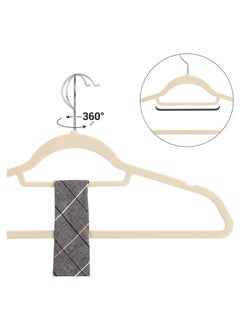 Red Dot Gift 100 Pieces 42cm Ivory Non  Slip Velvet Cloths Hanger with 360 Degree Rotatable Hook, Durable and Slim  - Image 2