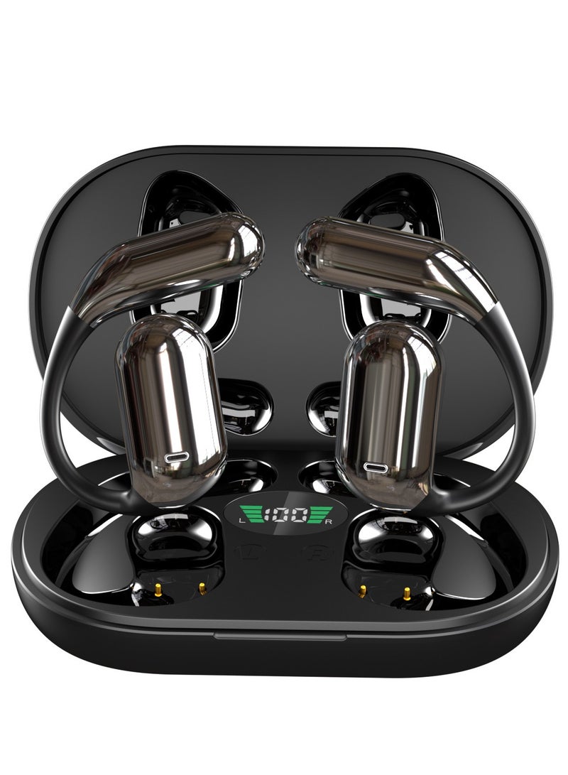 caijin AI Translation Bluetooth Headphones, Bluetooth 5.4 ,Wireless Ear - Hanging,   Built-in Mic ,Comfortable and Stable to Wear, Non - In - Ear,Compatible with iOS and Android, Great for Travel Business Study, Black - Image 1