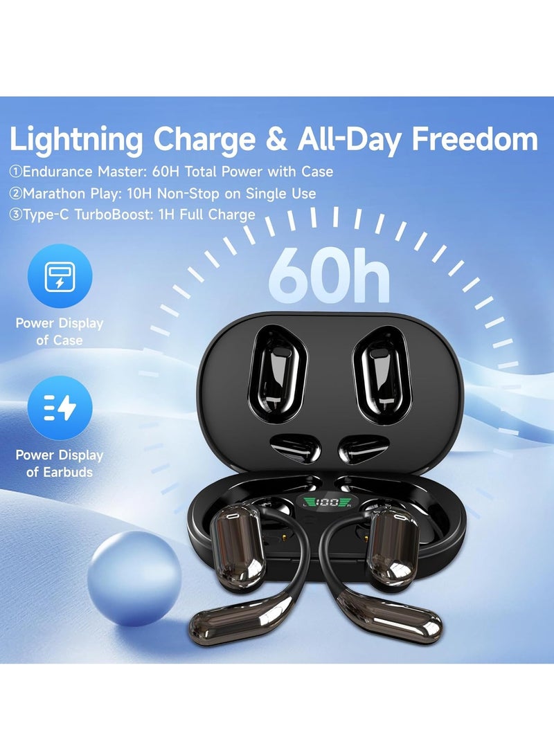caijin AI Translation Bluetooth Headphones, Bluetooth 5.4 ,Wireless Ear - Hanging,   Built-in Mic ,Comfortable and Stable to Wear, Non - In - Ear,Compatible with iOS and Android, Great for Travel Business Study, Black - Image 3