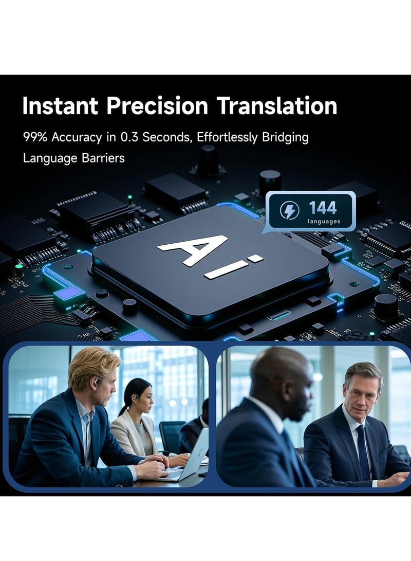 caijin AI Translation Bluetooth Headphones, Bluetooth 5.4 ,Wireless Ear - Hanging,   Built-in Mic ,Comfortable and Stable to Wear, Non - In - Ear,Compatible with iOS and Android, Great for Travel Business Study, Black - Image 4