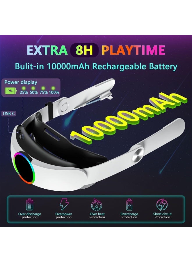 Head strap for Oculus Quest 2 with 10000mAh battery, cool RGB lights, fast charging, adjustable battery pack, suitable for Meta Elite head strap replacement, extend 8 hours of game time, enhance comfort and reduce pressure - Image 3