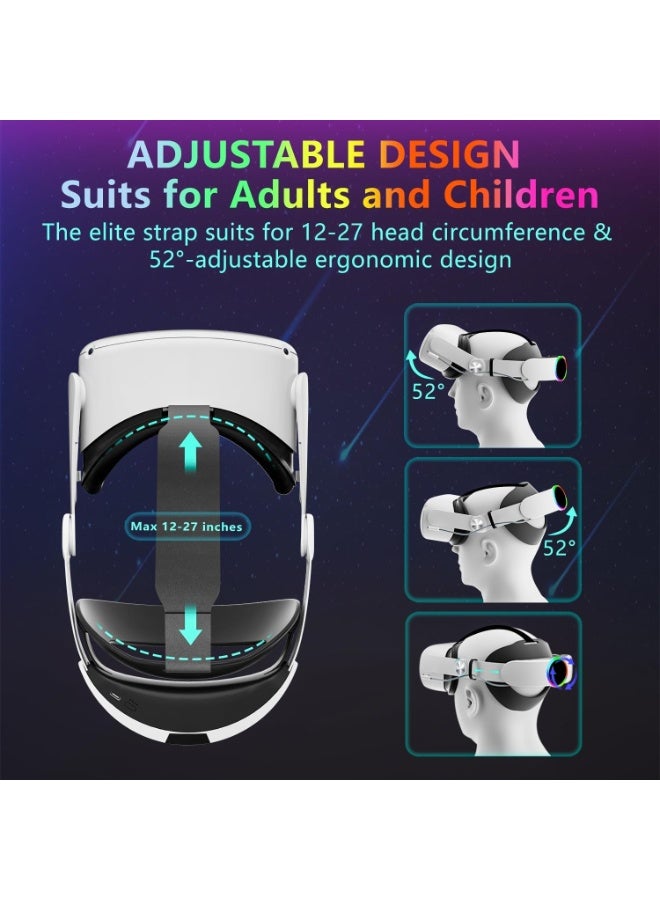 Head strap for Oculus Quest 2 with 10000mAh battery, cool RGB lights, fast charging, adjustable battery pack, suitable for Meta Elite head strap replacement, extend 8 hours of game time, enhance comfort and reduce pressure - Image 5