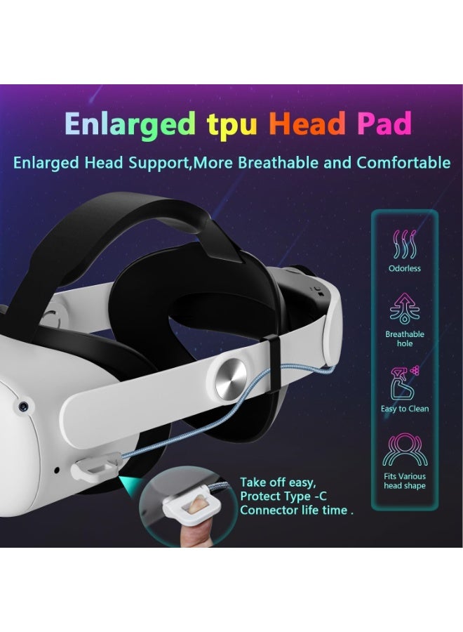 Head strap for Oculus Quest 2 with 10000mAh battery, cool RGB lights, fast charging, adjustable battery pack, suitable for Meta Elite head strap replacement, extend 8 hours of game time, enhance comfort and reduce pressure - Image 2