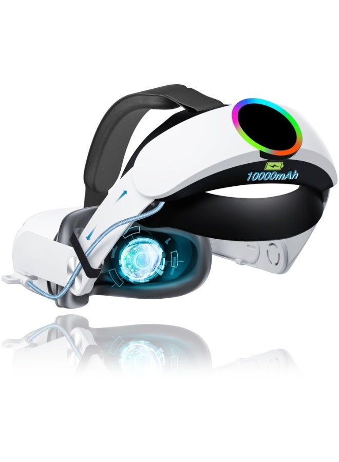 Head strap for Oculus Quest 2 with 10000mAh battery, cool RGB lights, fast charging, adjustable battery pack, suitable for Meta Elite head strap replacement, extend 8 hours of game time, enhance comfort and reduce pressure - Image 1