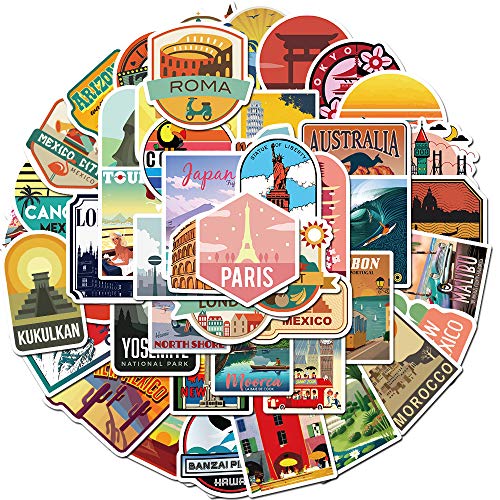 iDream Travel World Destination Self-Adhesive Waterproof Vinyl Stickers - Famous Cities for Laptop, Desk, Luggage, Guitar, Scrapbook, Furniture, Skateboard, Toy DIY Décor (Set of 50) - Image 2