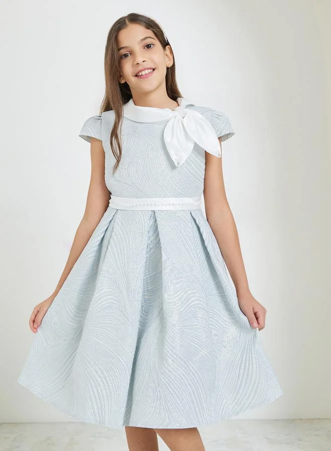 Styli Girls Light Blue Jacquard Embellished Dress