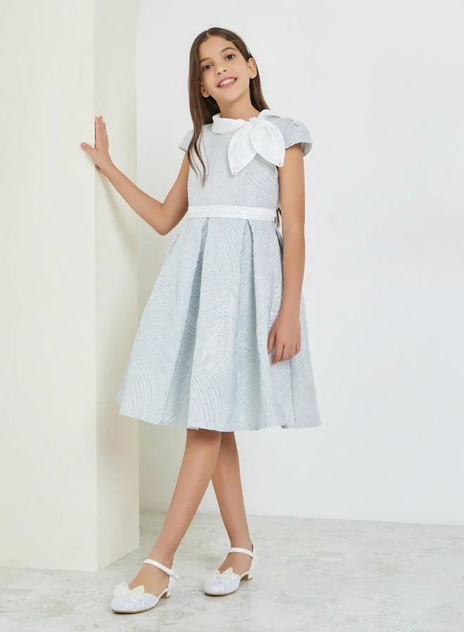 Styli Girls Light Blue Jacquard Embellished Dress