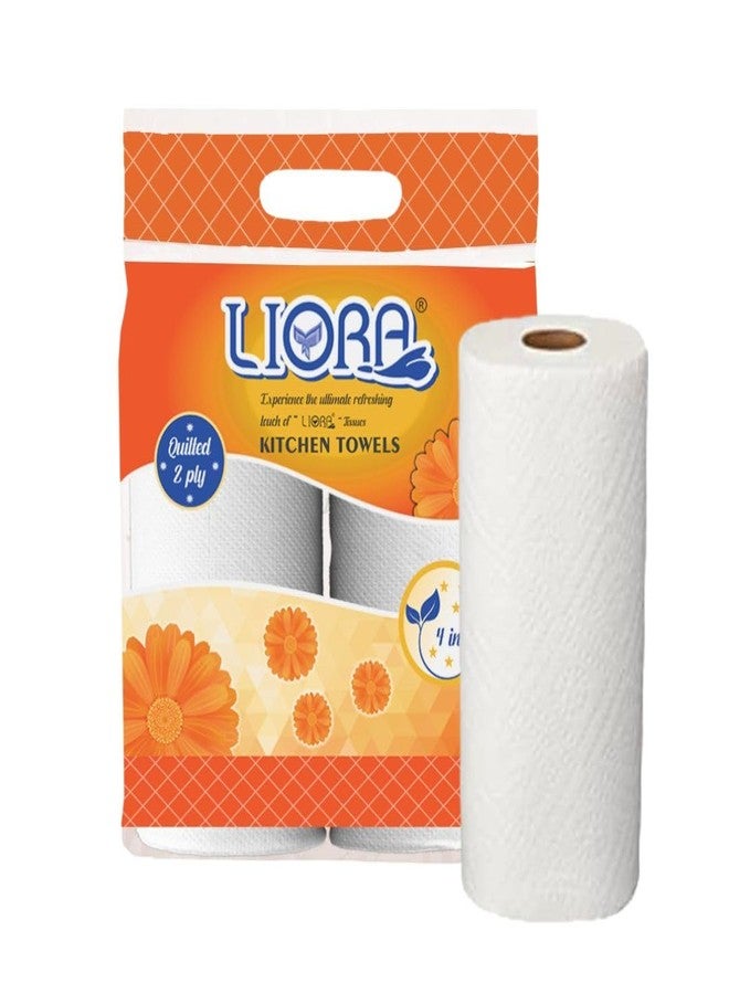 Liora 2 Ply Kitchen Tissue/Towel Paper Roll | 240 Pulls | 60 Pulls x 4 Rolls | Soft and Highly Absorbent | 100% Natural Virgin Cellulose Fiber - Image 1