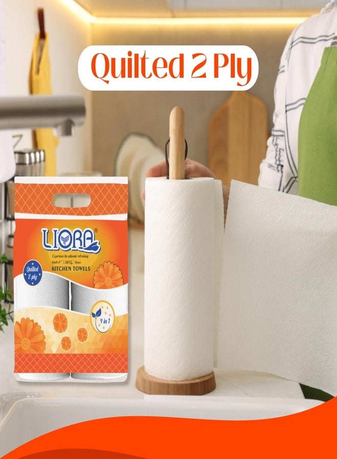 Liora 2 Ply Kitchen Tissue/Towel Paper Roll | 240 Pulls | 60 Pulls x 4 Rolls | Soft and Highly Absorbent | 100% Natural Virgin Cellulose Fiber - Image 3