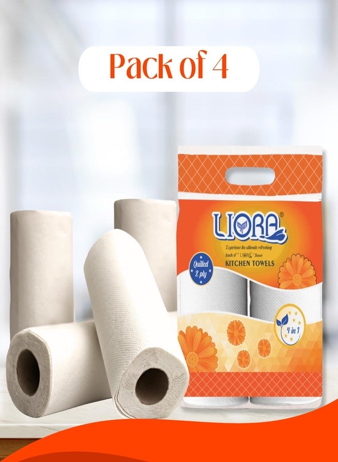 Liora 2 Ply Kitchen Tissue/Towel Paper Roll | 240 Pulls | 60 Pulls x 4 Rolls | Soft and Highly Absorbent | 100% Natural Virgin Cellulose Fiber - Image 2