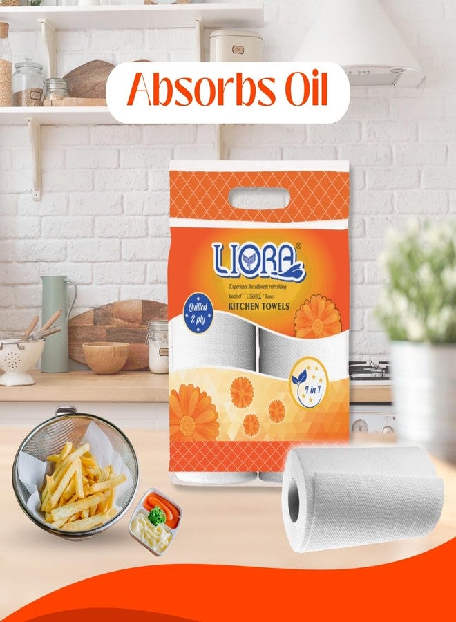 Liora 2 Ply Kitchen Tissue/Towel Paper Roll | 240 Pulls | 60 Pulls x 4 Rolls | Soft and Highly Absorbent | 100% Natural Virgin Cellulose Fiber - Image 5