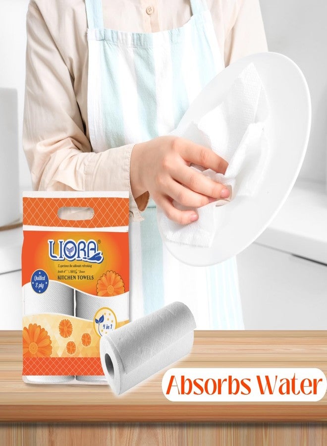 Liora 2 Ply Kitchen Tissue/Towel Paper Roll | 240 Pulls | 60 Pulls x 4 Rolls | Soft and Highly Absorbent | 100% Natural Virgin Cellulose Fiber - Image 4