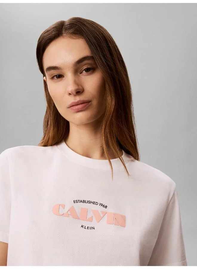 Calvin Klein Jeans Bright White Retro Logo Crew Neck T-Shirt for Women | Best Price UAE