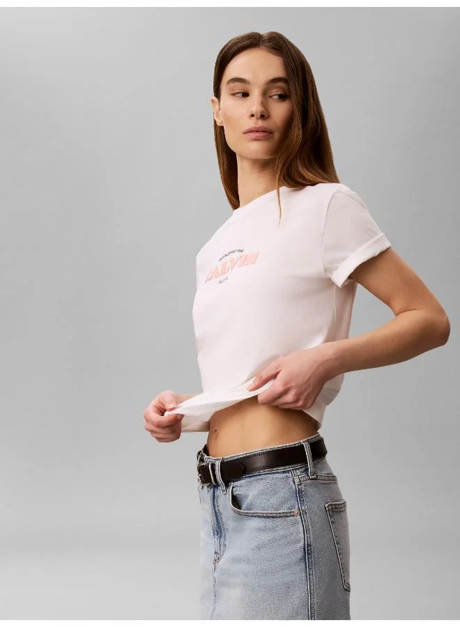 Calvin Klein Jeans Bright White Retro Logo Crew Neck T-Shirt for Women | Best Price UAE