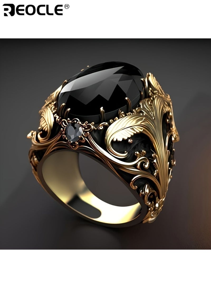 خاتم رجالي عتيق النمط مع بيضاوي زركونيا اصطناعية ترصيع سبيكة مصنوعة مطلية بالرجعية النهائي الأنيق خاتم واحد مثالي كهدية مجوهرات مناسبة للارتداء اليومي للحفلات مناسبات خاصة للرجال للرجال للبالغين (مقاس 11)