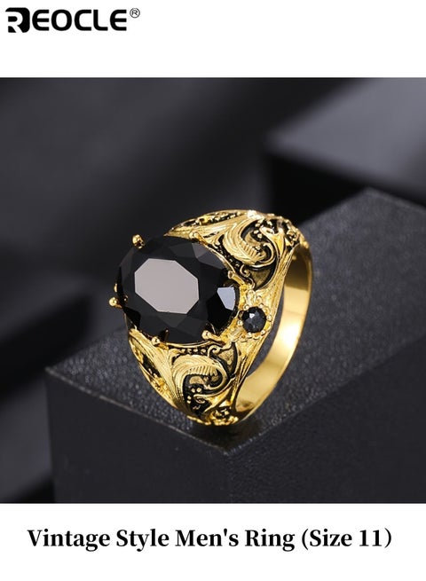 خاتم رجالي عتيق النمط مع بيضاوي زركونيا اصطناعية ترصيع سبيكة مصنوعة مطلية بالرجعية النهائي الأنيق خاتم واحد مثالي كهدية مجوهرات مناسبة للارتداء اليومي للحفلات مناسبات خاصة للرجال للرجال للبالغين (مقاس 11)
