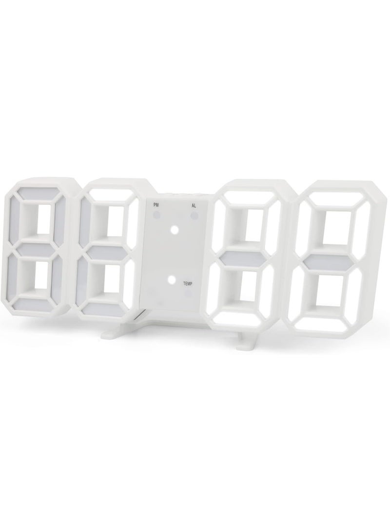 تراسل ساعة منبه رقمية ثلاثية الأبعاد LED سهلة القراءة، ساعات حائط/مكتب LED بتصميم أنيق مزودة بوظيفة المنبه، مستويات سطوع متعددة، الوقت، التاريخ، مقياس الحرارة، إضاءة ليلية للمطبخ وغرفة النوم والمكتب  - Image 1