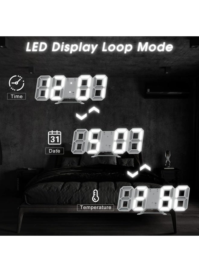تراسل ساعة منبه رقمية ثلاثية الأبعاد LED سهلة القراءة، ساعات حائط/مكتب LED بتصميم أنيق مزودة بوظيفة المنبه، مستويات سطوع متعددة، الوقت، التاريخ، مقياس الحرارة، إضاءة ليلية للمطبخ وغرفة النوم والمكتب  - Image 4