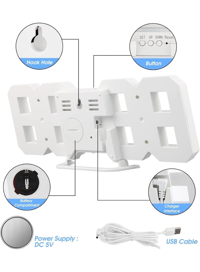 تراسل ساعة منبه رقمية ثلاثية الأبعاد LED سهلة القراءة، ساعات حائط/مكتب LED بتصميم أنيق مزودة بوظيفة المنبه، مستويات سطوع متعددة، الوقت، التاريخ، مقياس الحرارة، إضاءة ليلية للمطبخ وغرفة النوم والمكتب  - Image 3
