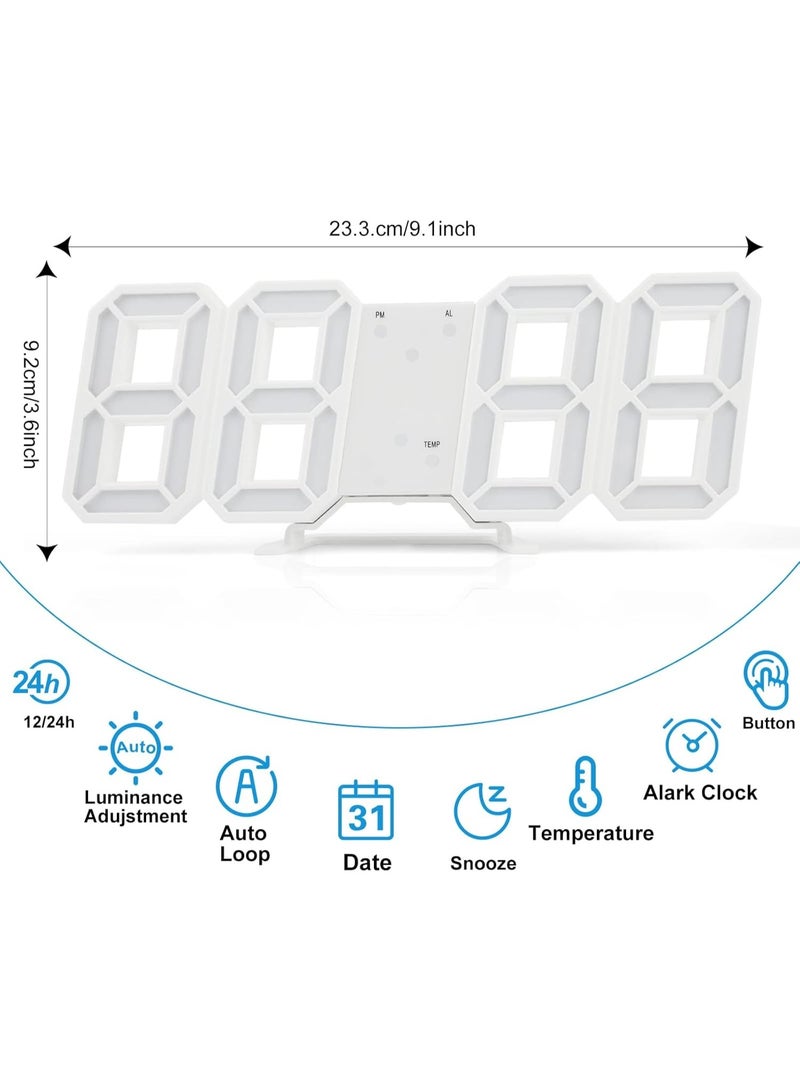 تراسل ساعة منبه رقمية ثلاثية الأبعاد LED سهلة القراءة، ساعات حائط/مكتب LED بتصميم أنيق مزودة بوظيفة المنبه، مستويات سطوع متعددة، الوقت، التاريخ، مقياس الحرارة، إضاءة ليلية للمطبخ وغرفة النوم والمكتب  - Image 2