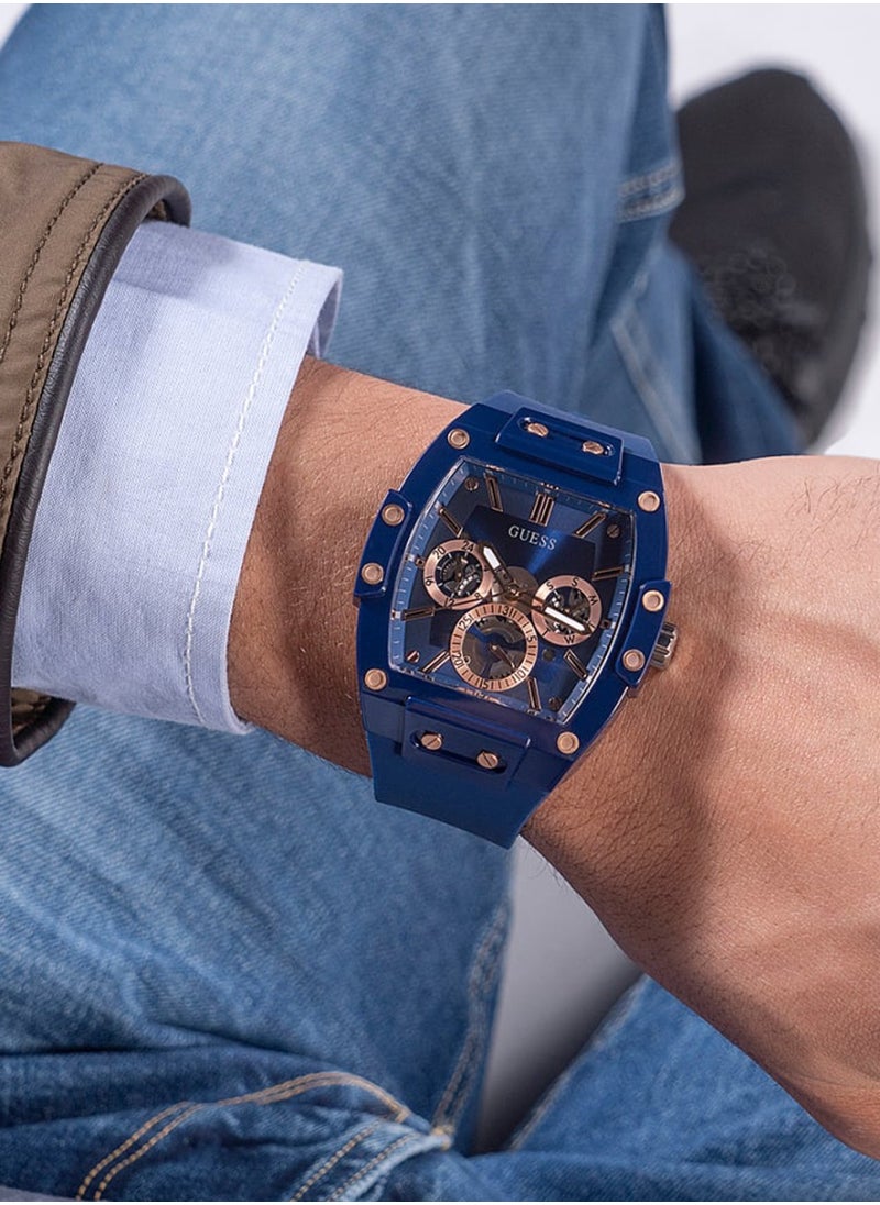 GUESS - Phoenix Men's Blue Chronograph Silicone Strap Blue Dial Watch GW0203G7 - 41.5mm - Image 1