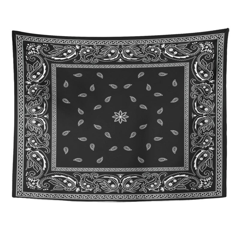Emvency Tapestry Paisley Black Pattern Bandanna Border Scarf White Home Decor Wall Hanging for Living Room Bedroom Dorm 60x80 Inches