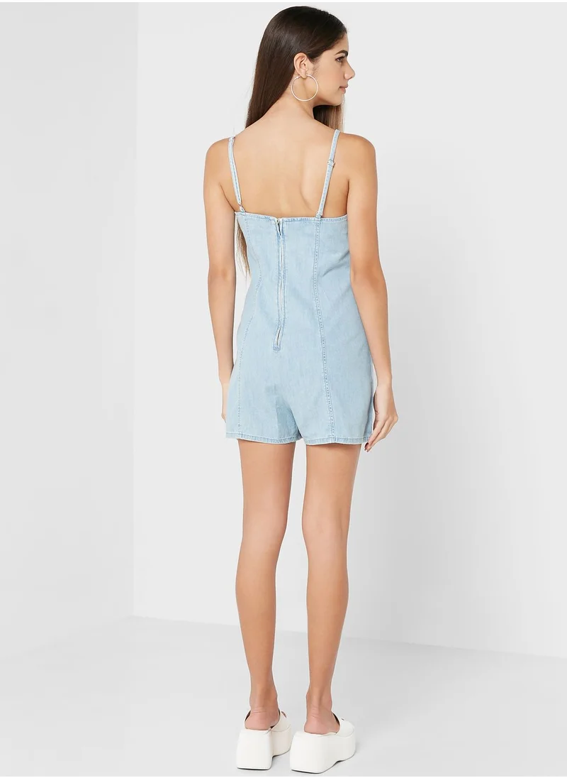 TOPSHOP Strappy Denim Playsuit