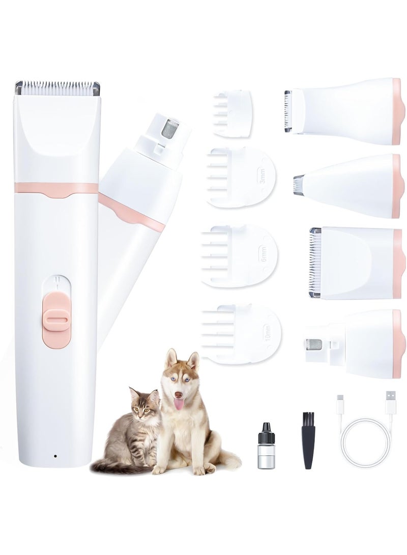AirYoung ماكينة قص شعر لاسلكية منخفضة الضوضاء للكلاب والقطط - مجموعة العناية مع مبرد أظافر، ماكينة قص شعر كهربائية 4 في 1 للكفوف والأذنين والعينين والوجه، باللون الرمادي قطاطة اظافر - Image 1