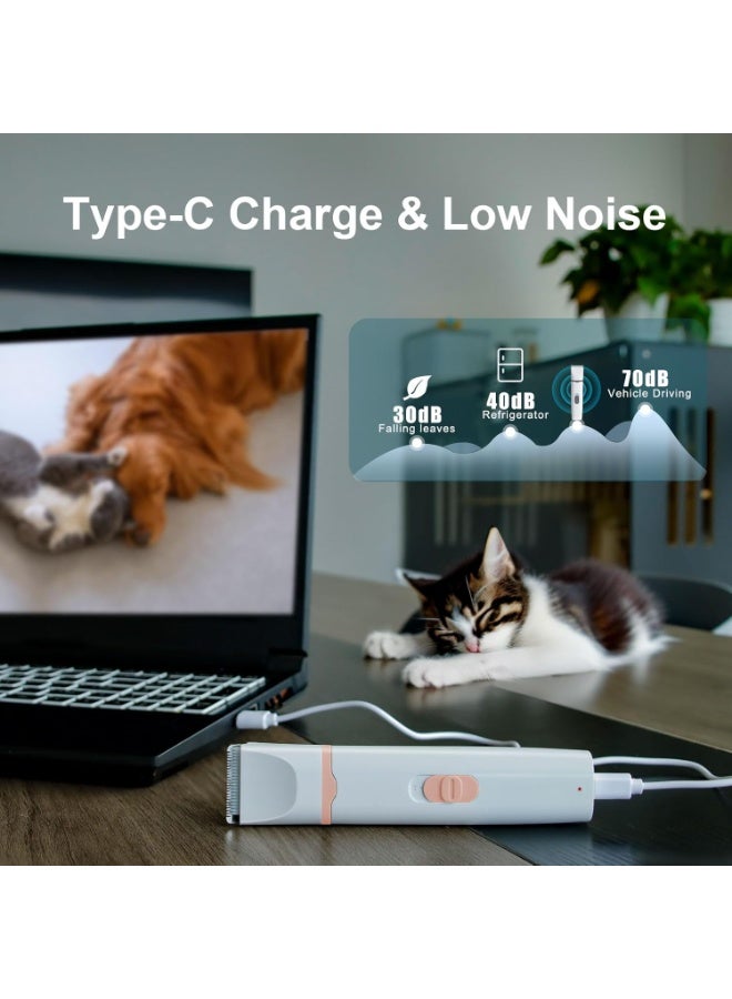 AirYoung ماكينة قص شعر لاسلكية منخفضة الضوضاء للكلاب والقطط - مجموعة العناية مع مبرد أظافر، ماكينة قص شعر كهربائية 4 في 1 للكفوف والأذنين والعينين والوجه، باللون الرمادي قطاطة اظافر - Image 2