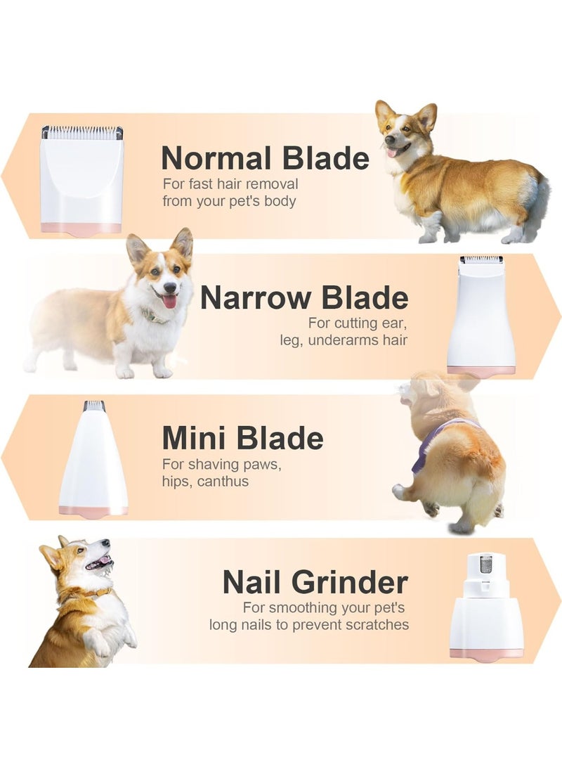 AirYoung ماكينة قص شعر لاسلكية منخفضة الضوضاء للكلاب والقطط - مجموعة العناية مع مبرد أظافر، ماكينة قص شعر كهربائية 4 في 1 للكفوف والأذنين والعينين والوجه، باللون الرمادي قطاطة اظافر - Image 3