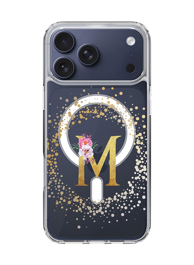 Stylizedd Classic Clear MagSafe Case for iPhone 17 Pro Max , Hybrid Soft Case Flexible Edges Anti Drop TPU PC Gel Thin Transparent Cover [ Designed for iPhone 17 Pro Max ] - Custom Monogram Initial Letter Floral Pattern Alphabet - M  (Clear )