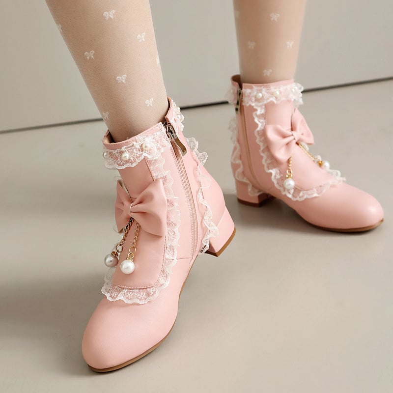 Cute Academy Style Size 28-43 Lori Darling Bow Round Toe Ankle Boots - Image 3
