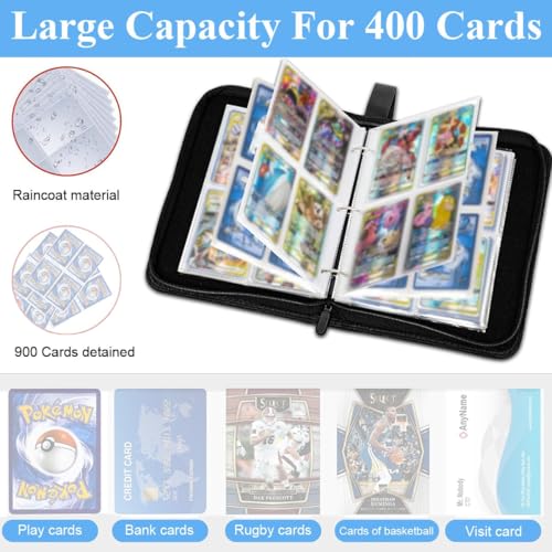 PATPAT® 400 Pockets Soccer Card Binder Autographed Cards Storage Bag Waterproof PU Zipper Card Holder Multi Purpose Card Organizer Bag for Game Cards, Collectible Cards, Basketball Cards - Image 5