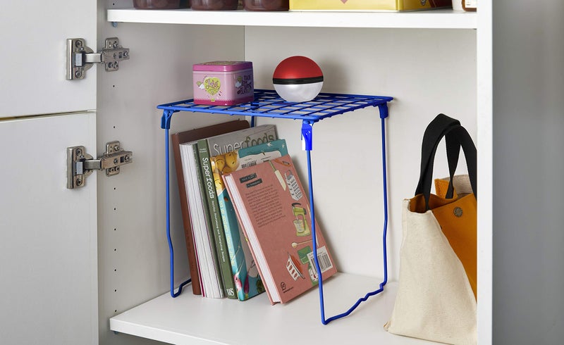 LockerMate Stac-A-Shelf Locker Shelf, Stackable Organizer, Extra Tall, Fits Standard Size School Lockers, Blue - Image 2