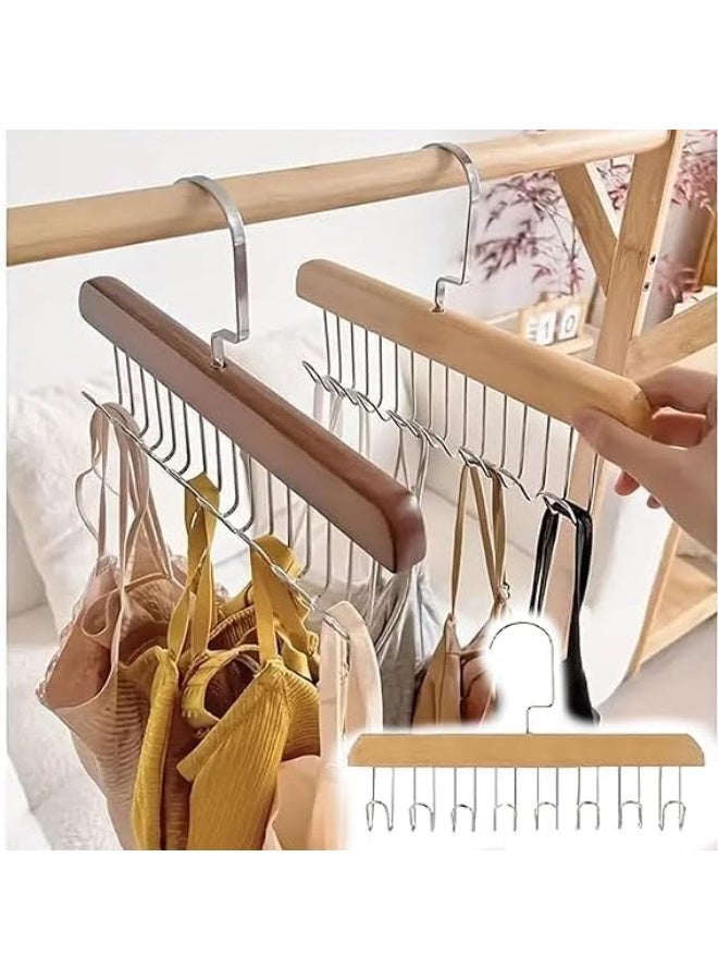 Multifunctional Wooden Clothes Hanger with 8 Stainless Hooks Made of Stainless Steel, Wooden Hanger 8 Hooks for Cloths, Underwear, Ties, Belts - Image 3