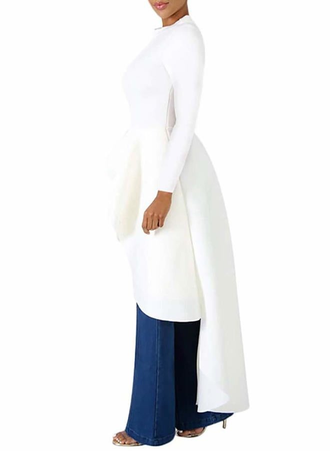 Lrady Women Ruffle High Low Asymmetrical Long Sleeve Peplum Tops Blouse Shirt Dress, 2# White ( Crew Neck ), M - Image 5