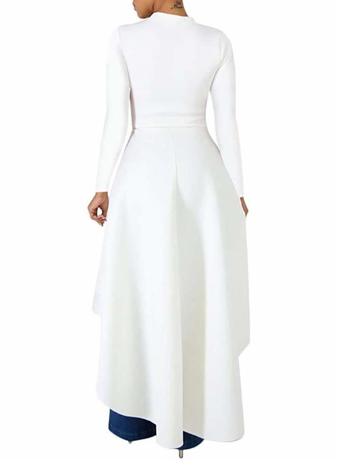 Lrady Women Ruffle High Low Asymmetrical Long Sleeve Peplum Tops Blouse Shirt Dress, 2# White ( Crew Neck ), M - Image 2