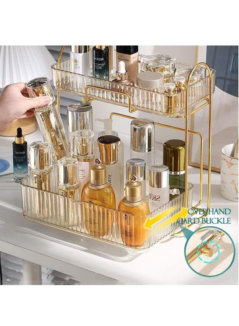 Arabest حقيبة عرض كبيرة لتنظيم المكياج - صندوق تخزين مستحضرات التجميل المقاوم للماء والغبار لسطح الحمام وخزانة غرفة النوم بشكل أنيق (ذهبي) - Image 5