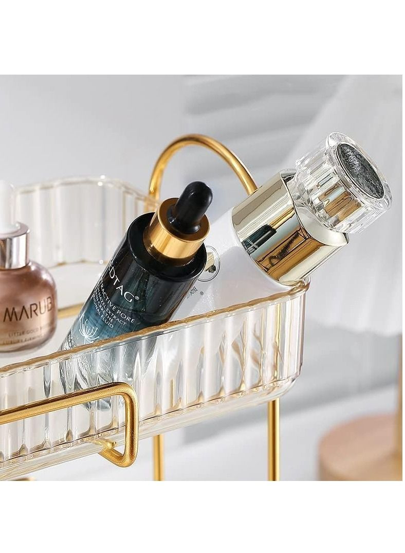 Arabest حقيبة عرض كبيرة لتنظيم المكياج - صندوق تخزين مستحضرات التجميل المقاوم للماء والغبار لسطح الحمام وخزانة غرفة النوم بشكل أنيق (ذهبي) - Image 2