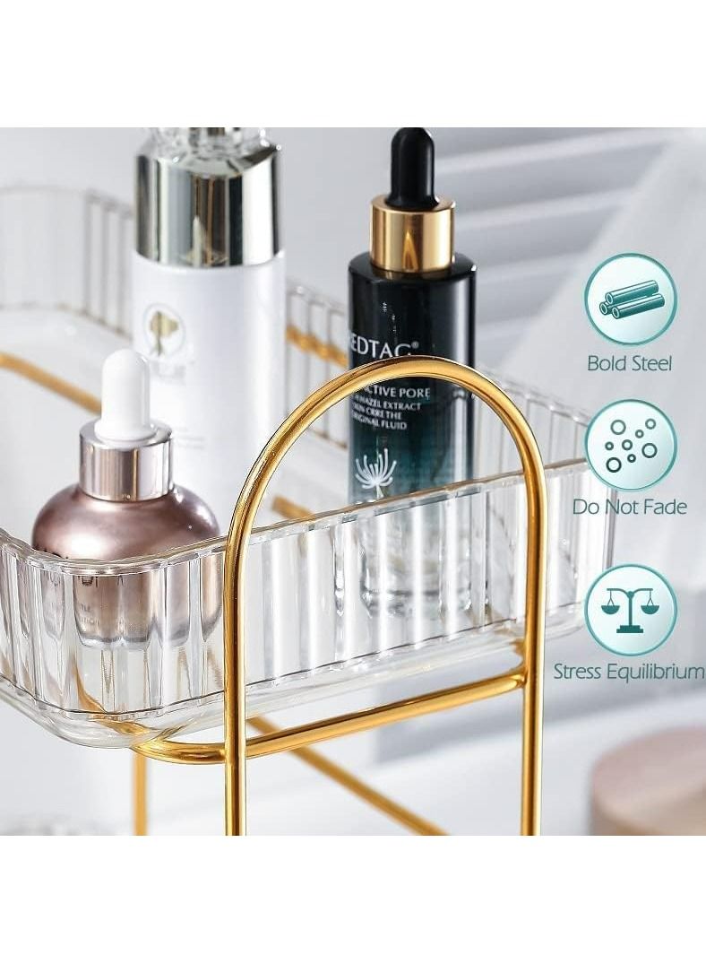 Arabest حقيبة عرض كبيرة لتنظيم المكياج - صندوق تخزين مستحضرات التجميل المقاوم للماء والغبار لسطح الحمام وخزانة غرفة النوم بشكل أنيق (ذهبي) - Image 3