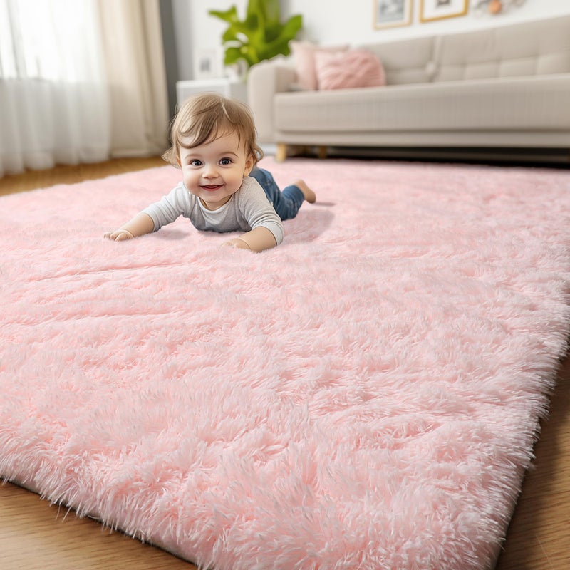 Pink Washable Area Rugs 3x5 for Bedroom Girls Fluffy Plush Bedside Rug for Preppy Dorm Kids Room Decor Aesthetic Cute Indoor Floor Carpet Fuzzy Shaggy Throw Rug for Living Room Baby Nursery