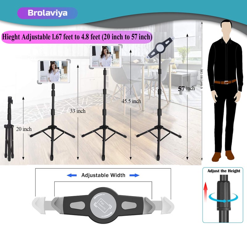 BROLAVIYA Tablet Tripod Floor Stand for Home,Office, Stage for All 9.5~14.5 Diagonal inches Large Display Devices - Image 3