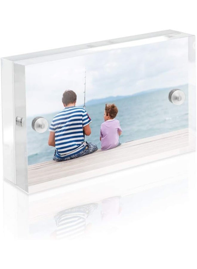 Isaac Jacobs 2â€ x 3â€ Super Thick [23MM Thickness] Clear Acrylic Magnetic Block Picture Frame, Double-Sided, Frameless, Freestanding, Floating Photos, for Desktop & Tabletop Display (2x3) - Image 4