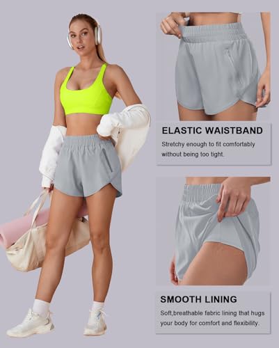 BMJL Women's Running Shorts Elastic High Waisted with Pockets, 2.5" Sporty Workout Quick Dry Athletic Shorts(XS,Grey) - Image 4
