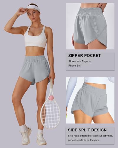BMJL Women's Running Shorts Elastic High Waisted with Pockets, 2.5" Sporty Workout Quick Dry Athletic Shorts(XS,Grey) - Image 5