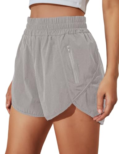 BMJL Women's Running Shorts Elastic High Waisted with Pockets, 2.5" Sporty Workout Quick Dry Athletic Shorts(XS,Grey) - Image 1