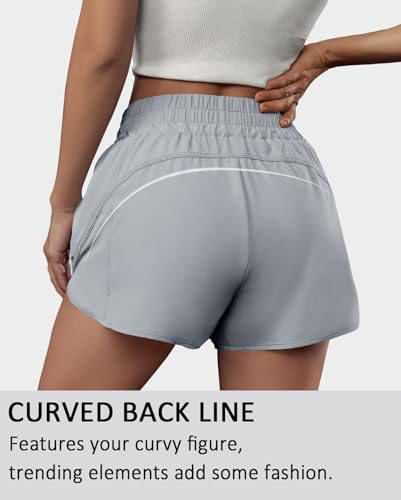 BMJL Women's Running Shorts Elastic High Waisted with Pockets, 2.5" Sporty Workout Quick Dry Athletic Shorts(XS,Grey) - Image 3